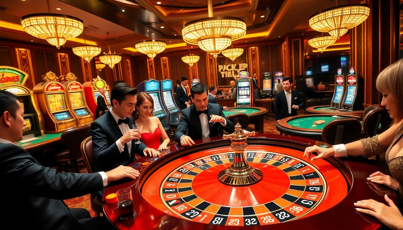 Experience the thrill of gaming at https://13win2025.online/ with players enjoying roulette and slot machines.