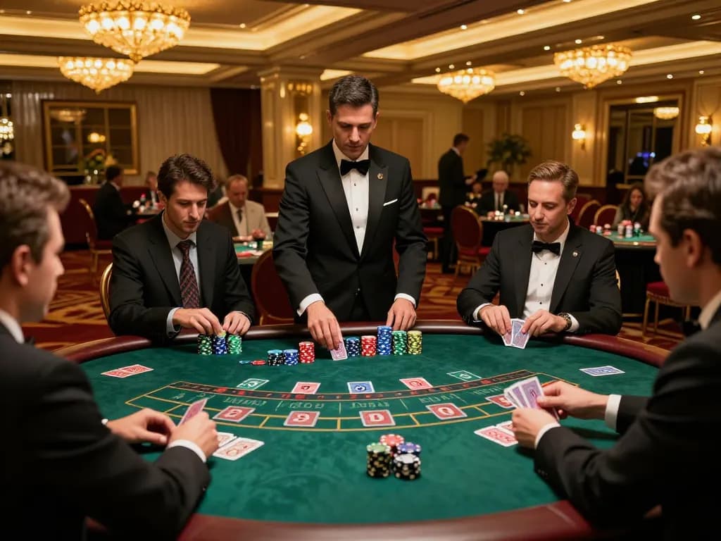 Players engage in strategic betting at the blackjack table in a luxurious casino, promoting sunwin.