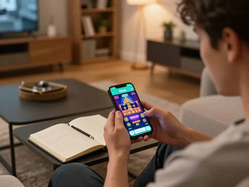 Player exploring the Rikvip app on their smartphone while strategizing for online gambling