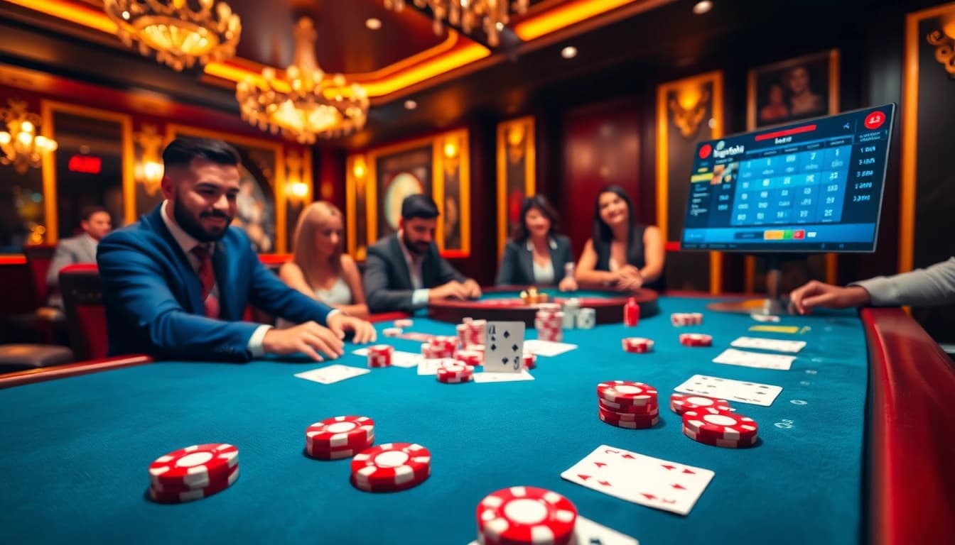 Ingatbola gameplay with vibrant chips, cards, and roulette wheel enhancing excitement.