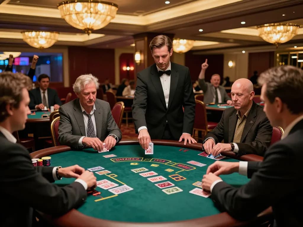 Players strategizing at a blackjack table in a vibrant 99wincasino atmosphere