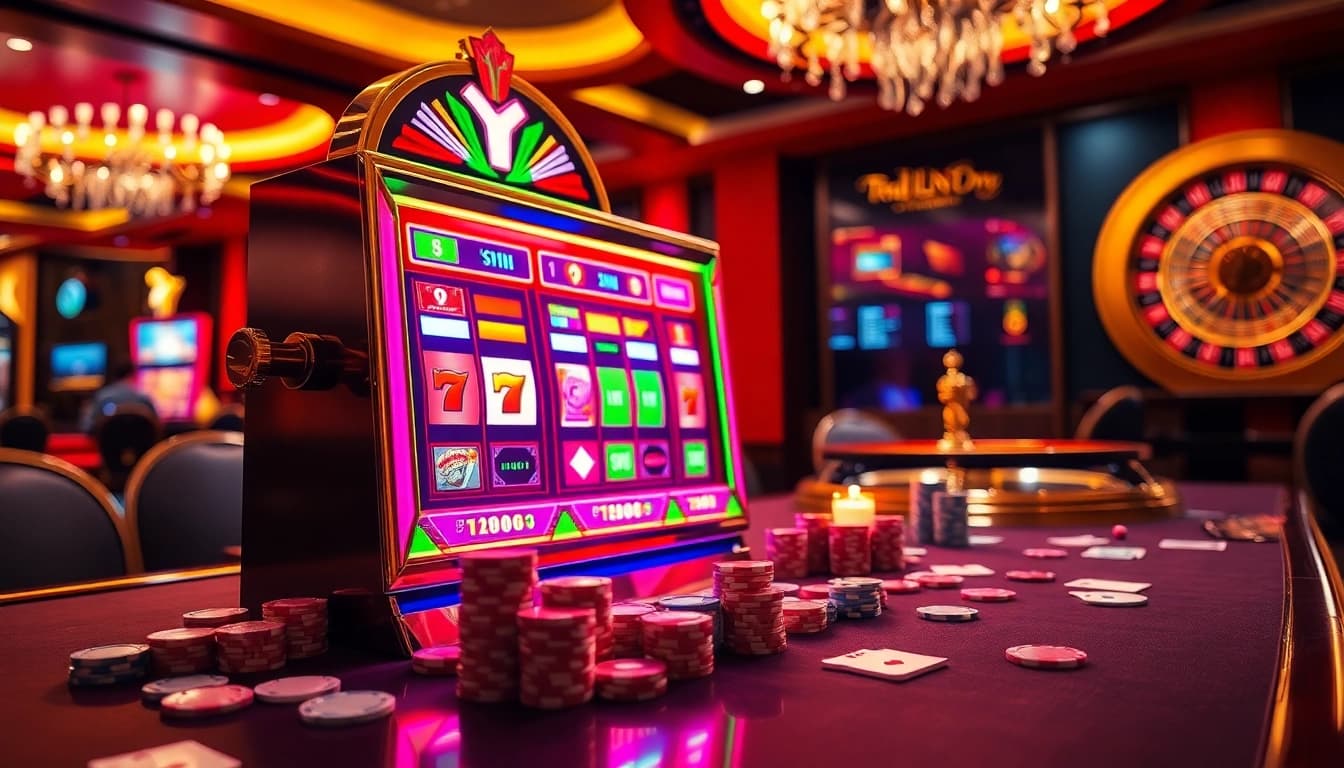 Players enjoying the excitement of doaslot machines in a vibrant casino setting.