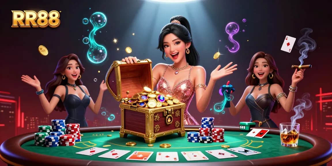 Experience stunning gaming with RR88 at a vibrant poker table full of excitement.