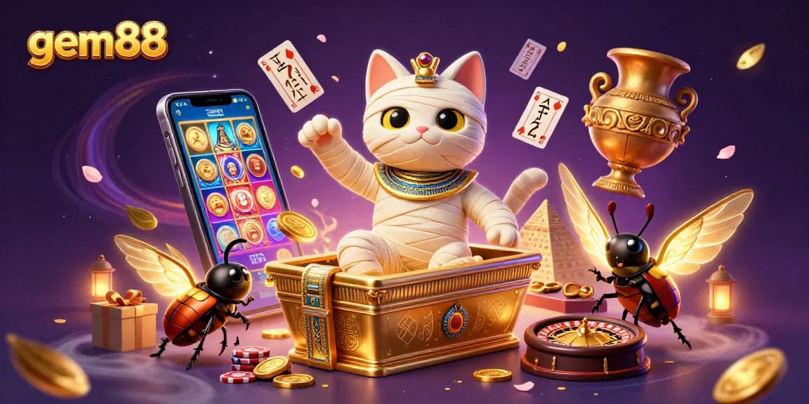 Experience thrilling gaming action with gem88 in a pixel-packed 3D casino scene featuring vibrant slot games and dynamic characters.