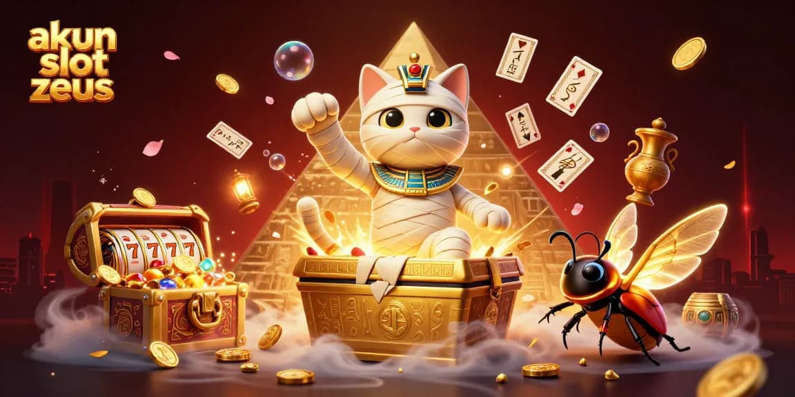 Spin and win with akun slot zeus in this vibrant casino illustration featuring lucky symbols.