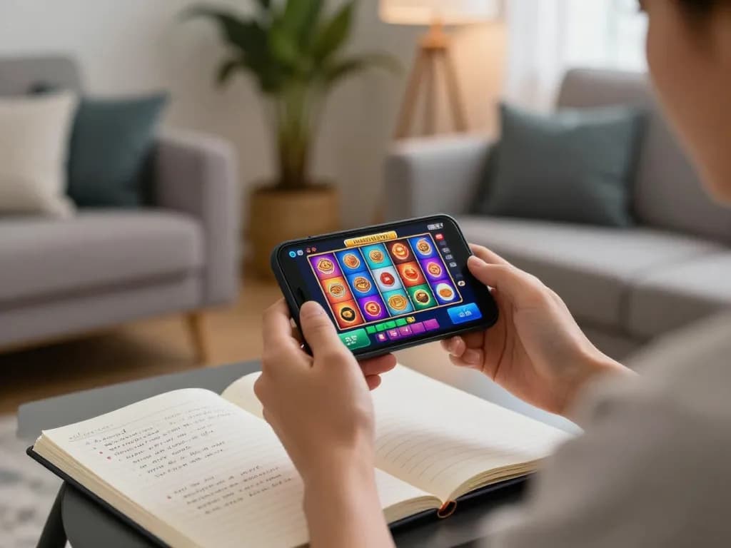 Engaging in 8XBET mobile casino gaming with a smartphone in a cozy home setting.
