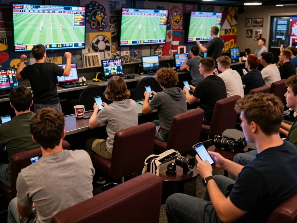Fans passionately placing bets on 68win's sports betting app while enjoying the game atmosphere.
