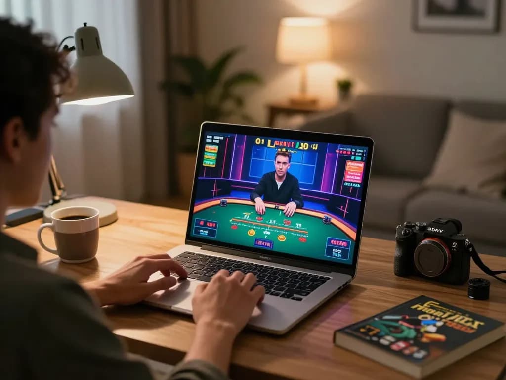 Engaged player exploring tg88 online gaming setup while enjoying a live blackjack game