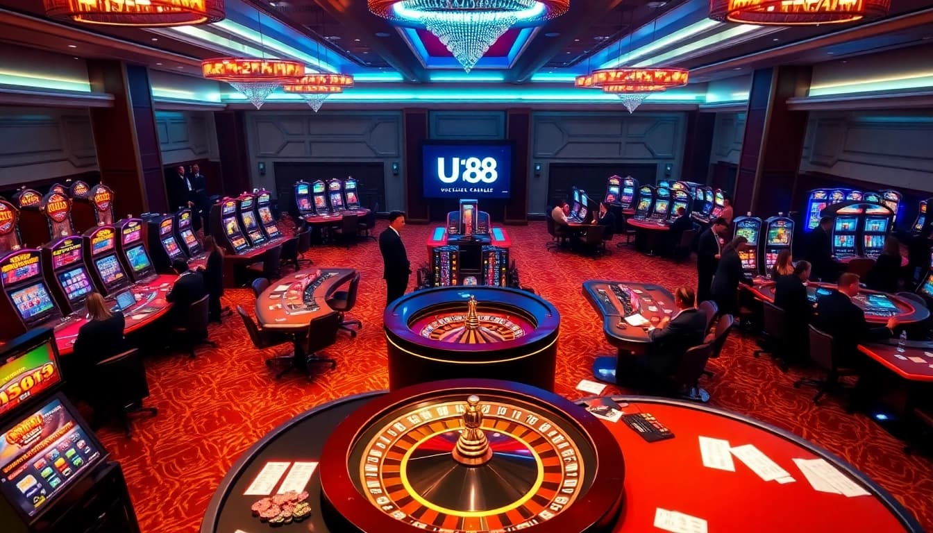 Experience the excitement of U88 Casino with vibrant gaming tables and alluring slot machines.