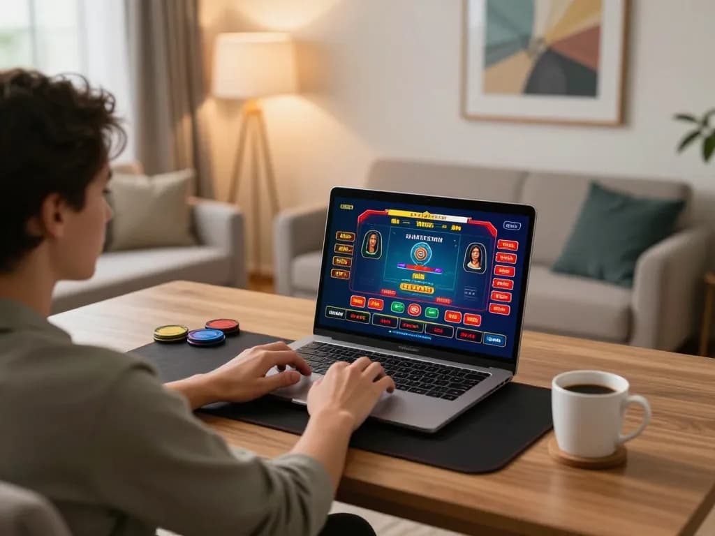 Person engaging in thrilling online gaming at 99OK with vibrant graphics on screen.