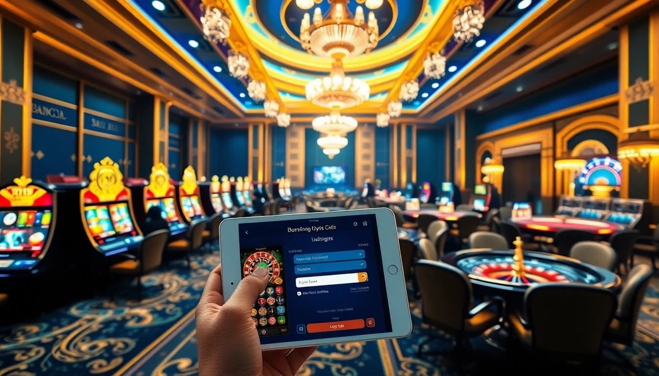Experience FLY88 đăng nhập with a luxurious casino scene featuring engaging table games and slot machines.