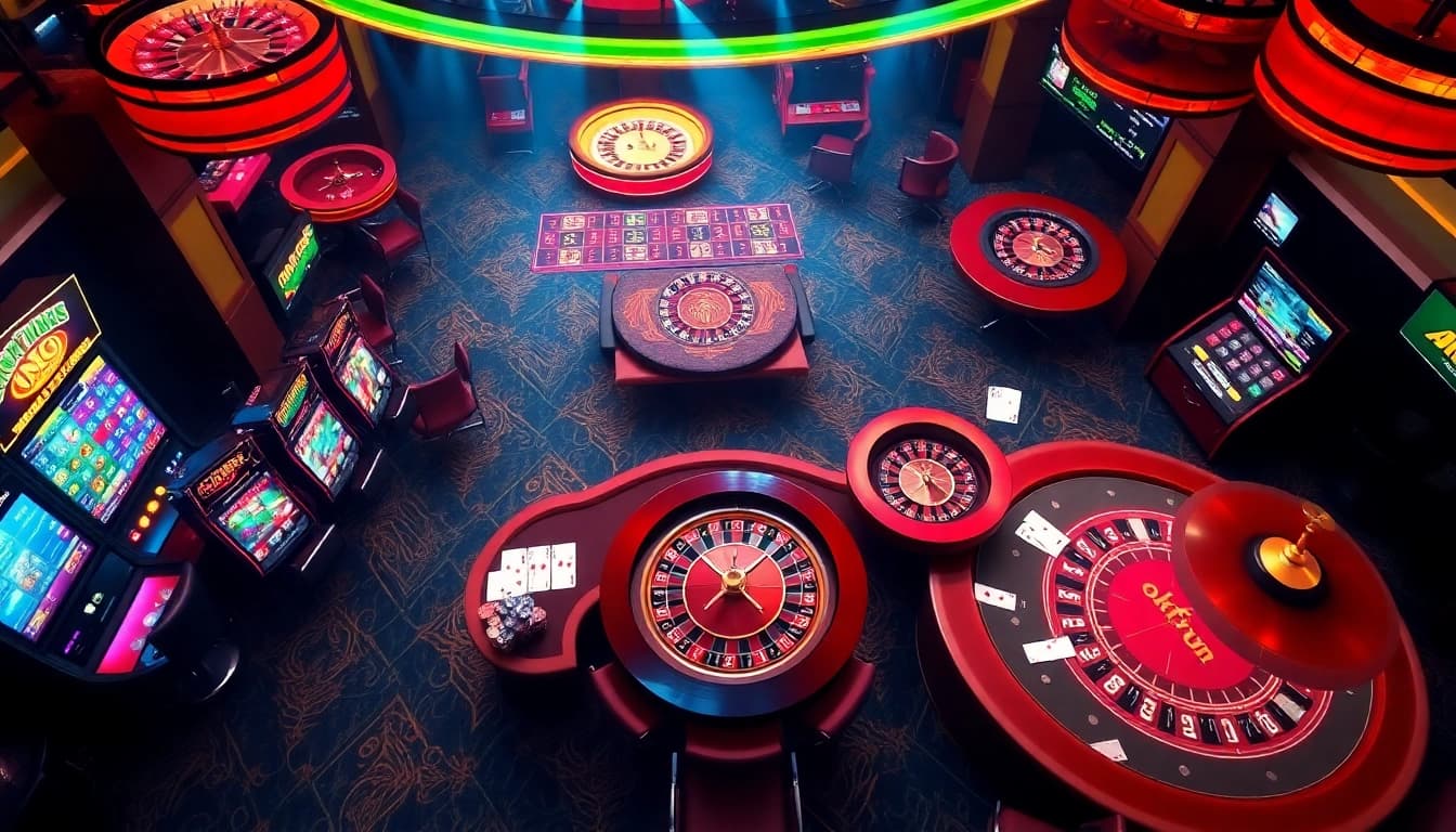Engage with thrilling casino action at okfun com featuring vibrant slot machines and roulette wheels.