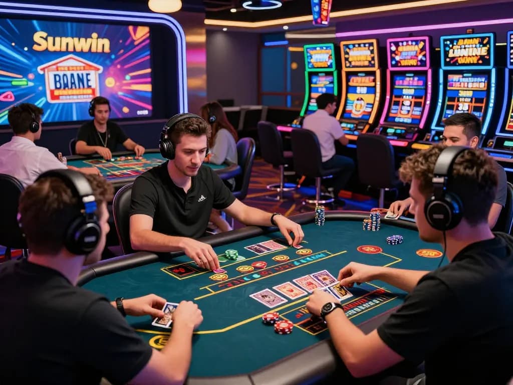 Players enjoying thrilling games at Sunwin's vibrant online casino, showcasing the excitement of virtual gaming.
