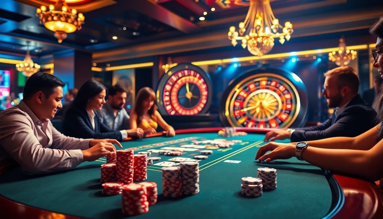 Kuwin players enjoying an engaging poker game at a luxurious casino table.
