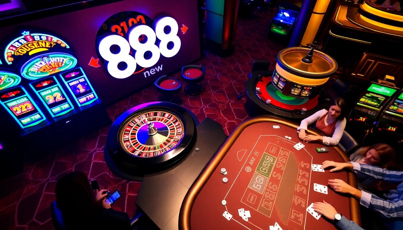 Players enjoying an exciting blackjack game at 888new's luxurious casino tables.