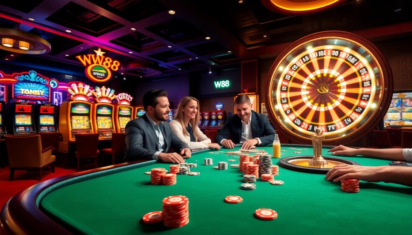 Engaged players at a casino table capturing the excitement of WW88 online gambling.