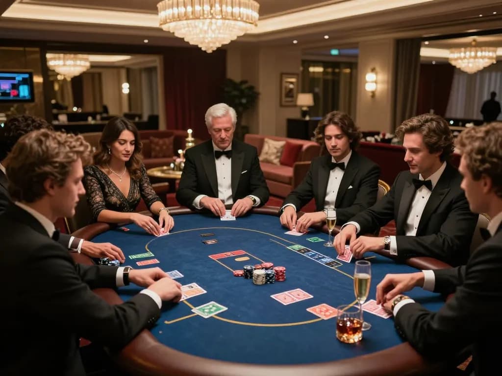 Chương trình VIP Club KO66 showcased in an upscale poker game with elite players in a luxurious setting.