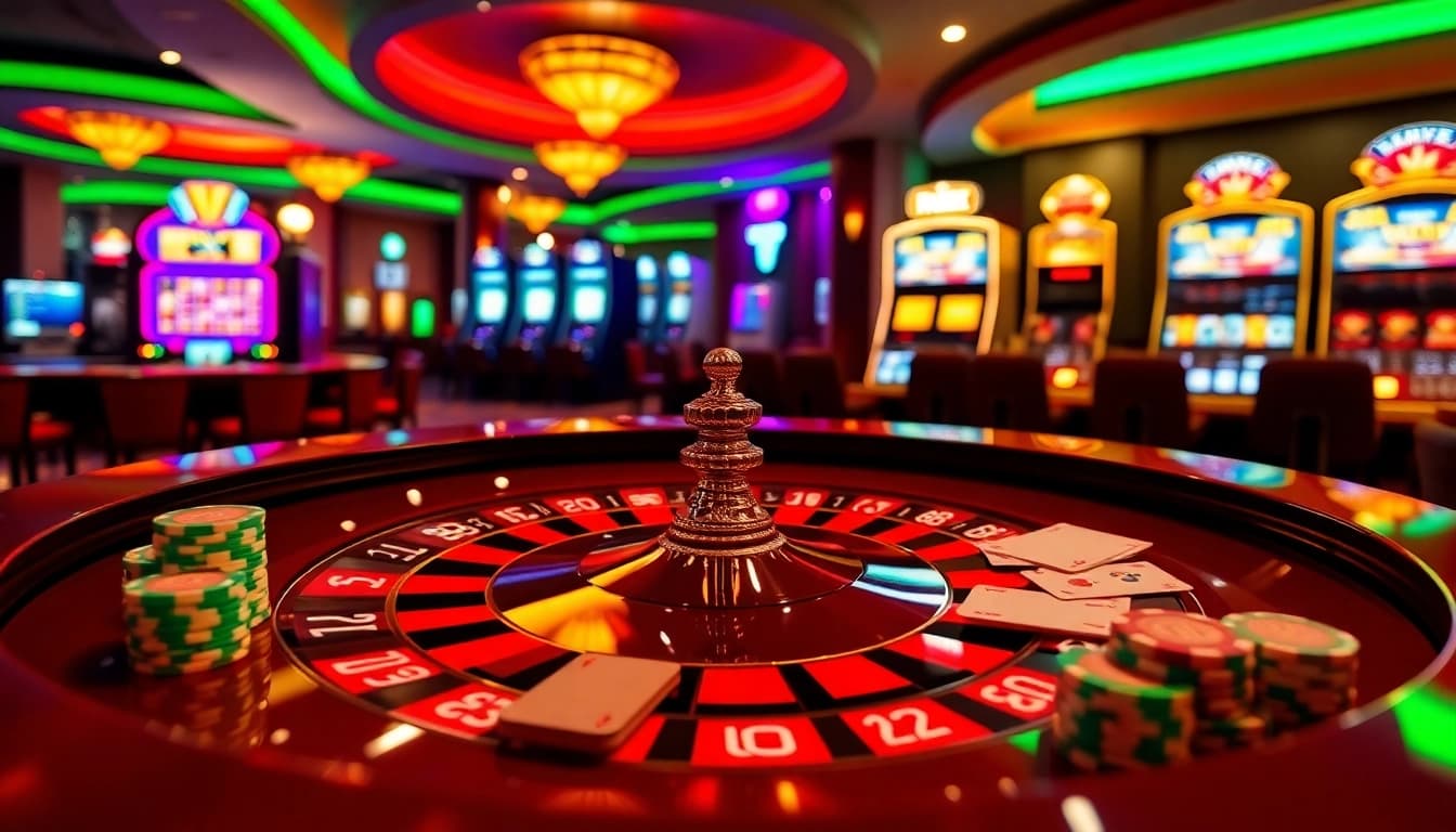 Gameplay excitement at a casino with TR88-themed poker chips and vibrant roulette table.