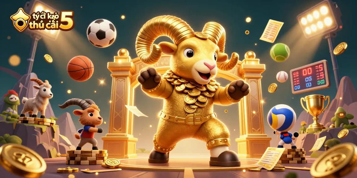 Experience thrilling sports betting action with tỷ lệ kèo nhà cái 5 in a vibrant 3D illustration showcasing dynamic scenes of betting excitement.