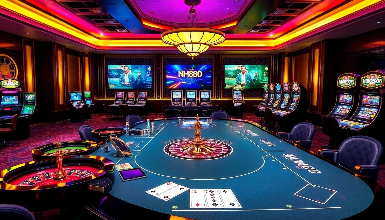 Engage with NH88's thrilling casino experience featuring vibrant gaming tables and professional dealers.
