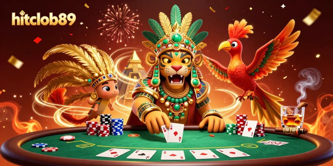 Experience vibrant gameplay at hitclub89 with a dynamic casino scene filled with poker action and festive decorations.