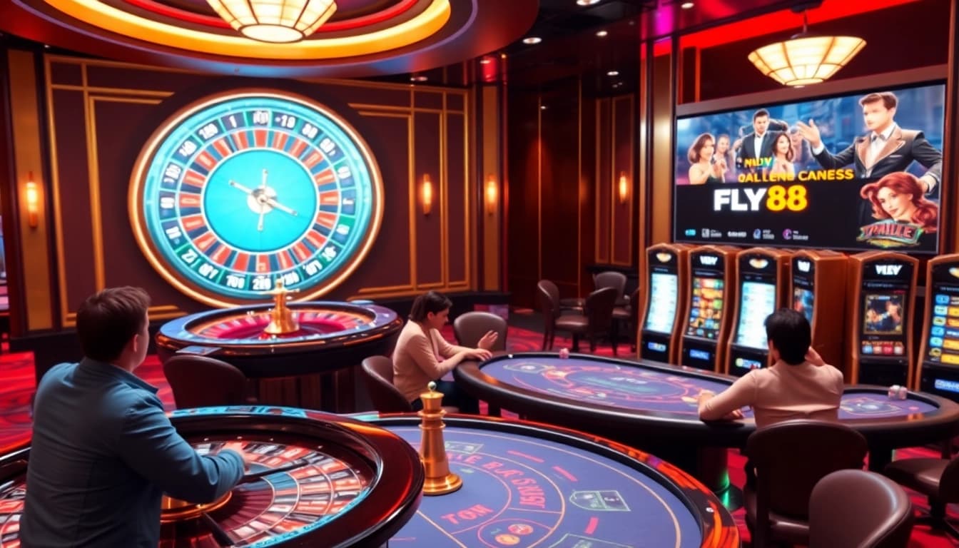 Experience the excitement of FLY88 Đăng nhập with vibrant casino visuals showcasing games and betting.