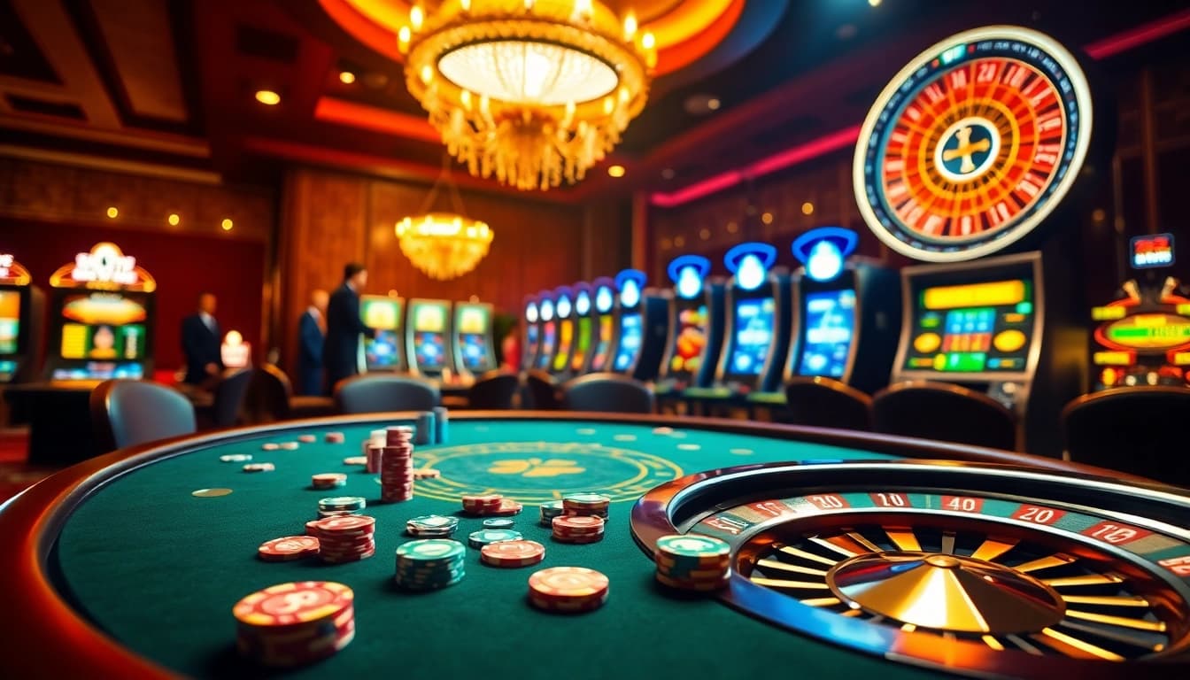 Experience thrilling gambling action at https://xx88.day/ with a luxurious poker table and vibrant roulette wheel.