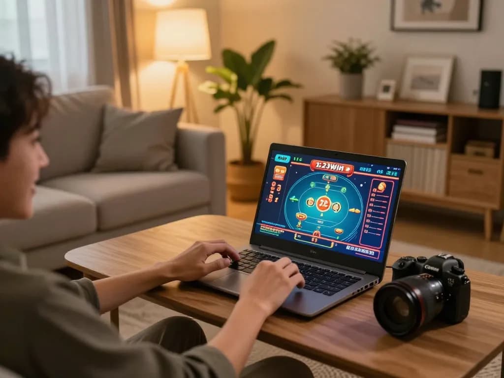 Experience thrilling gameplay at 123win with a joyful player engaged in online casino action