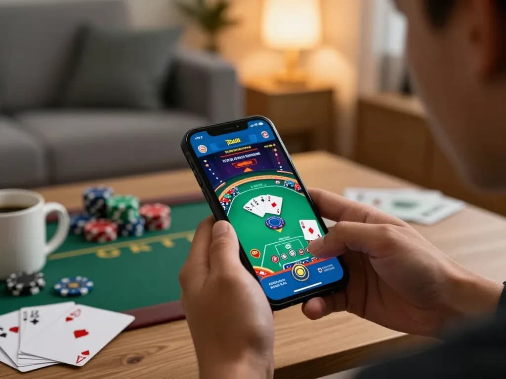Playing poker on the 789 club app in a cozy living room setting