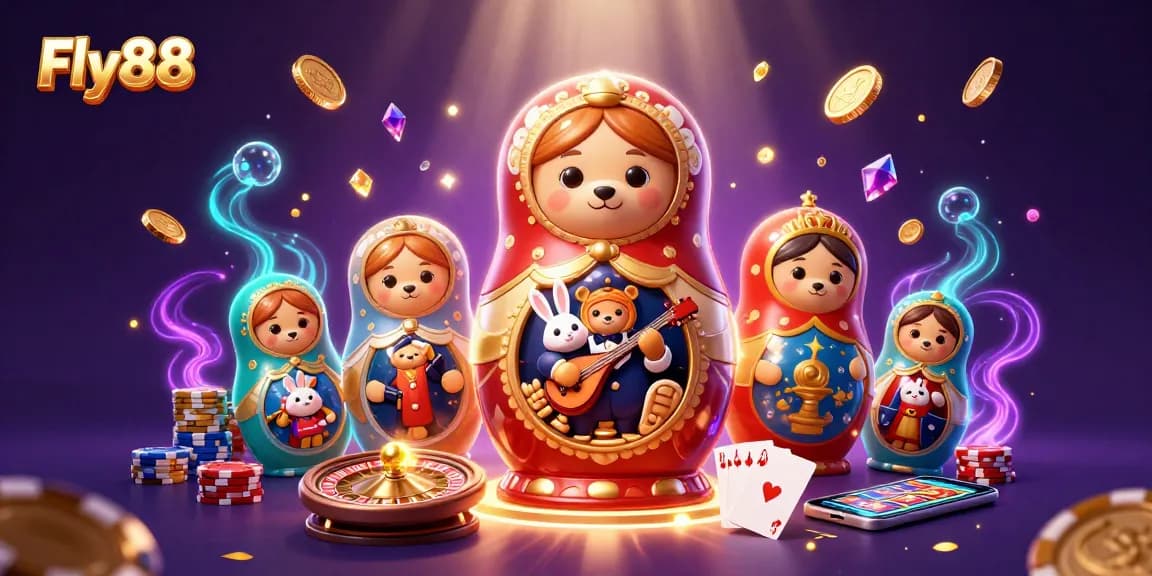 Engage with Fly88's thrilling casino world featuring vibrant characters and iconic games.
