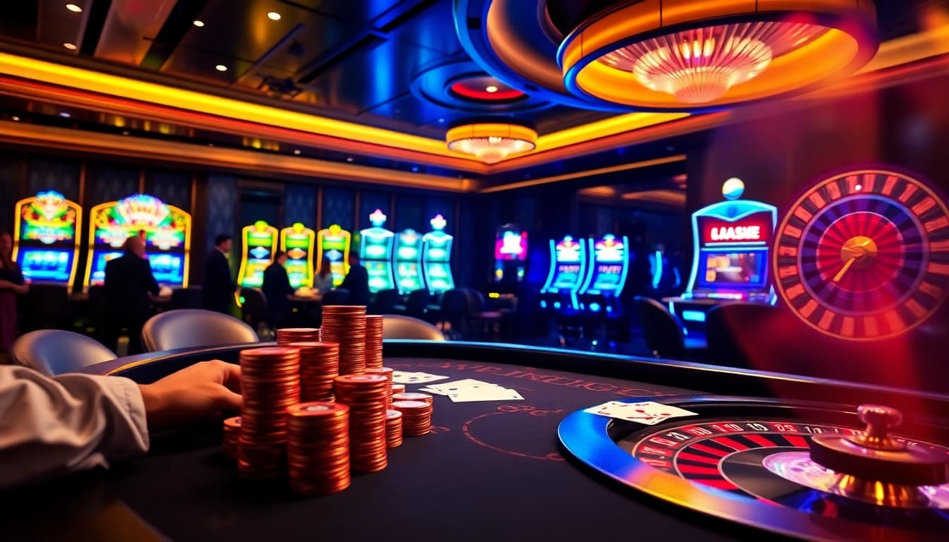 Experience the thrill of winning at S8 with a dynamic casino scene featuring poker games and vibrant slot machines.