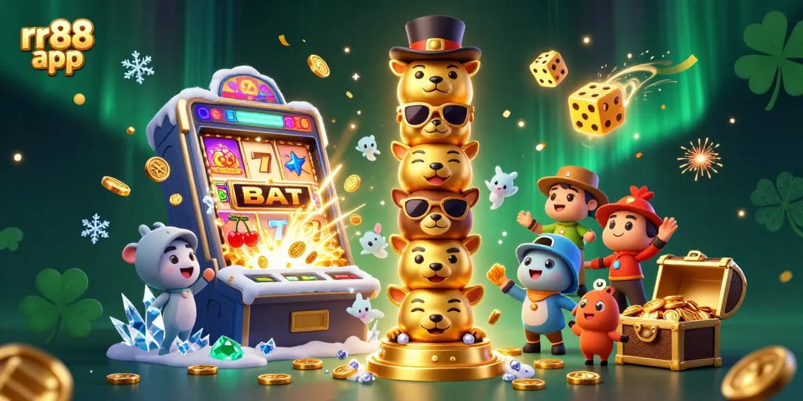 Spin the reels on the rr88 app featuring vibrant casino illustrations and a dynamic totem character.