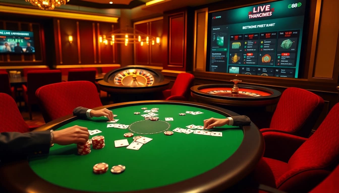 Engage in thrilling gameplay at nhà cái 888new, featuring vibrant poker games with chips and cards in action.