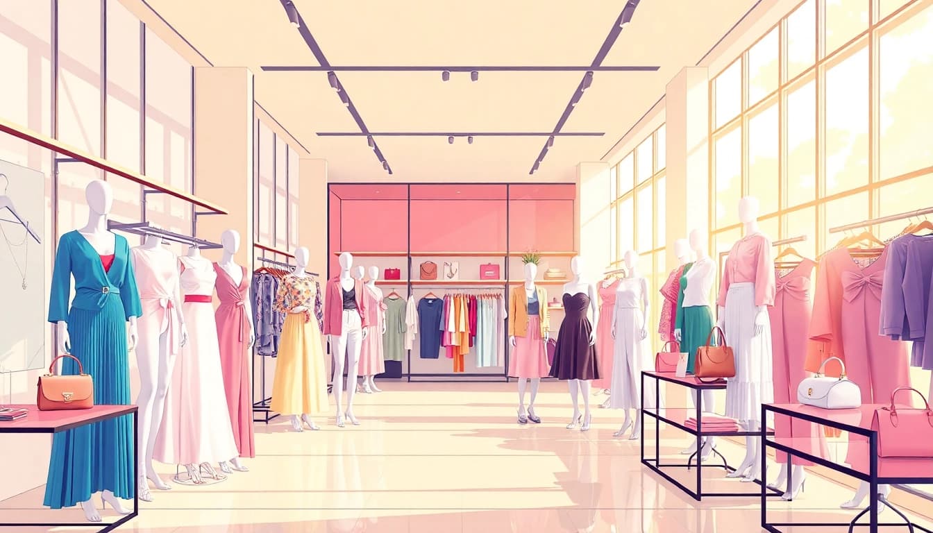 Shop for stylish Women Fashion outfits in a trendy boutique ambiance.