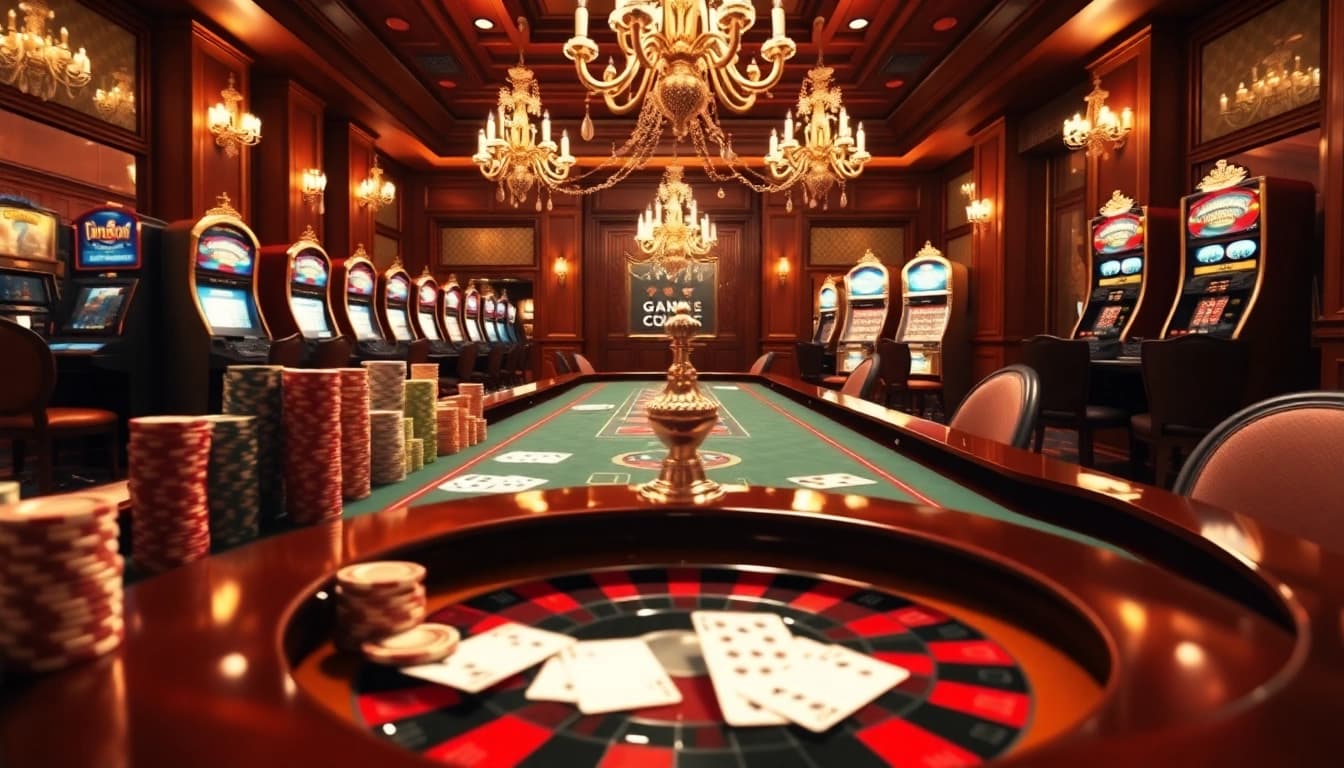 Players engaging with exciting games at https://1mm888.com/ in luxurious casino surroundings.