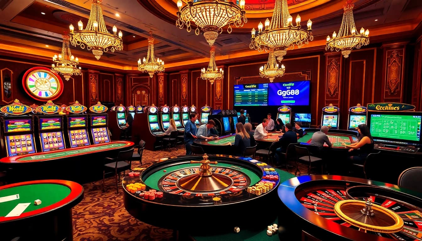 Experience thrilling games at https://gg88.biz/ with dynamic casino visuals showcasing vibrant tables and slot machines.