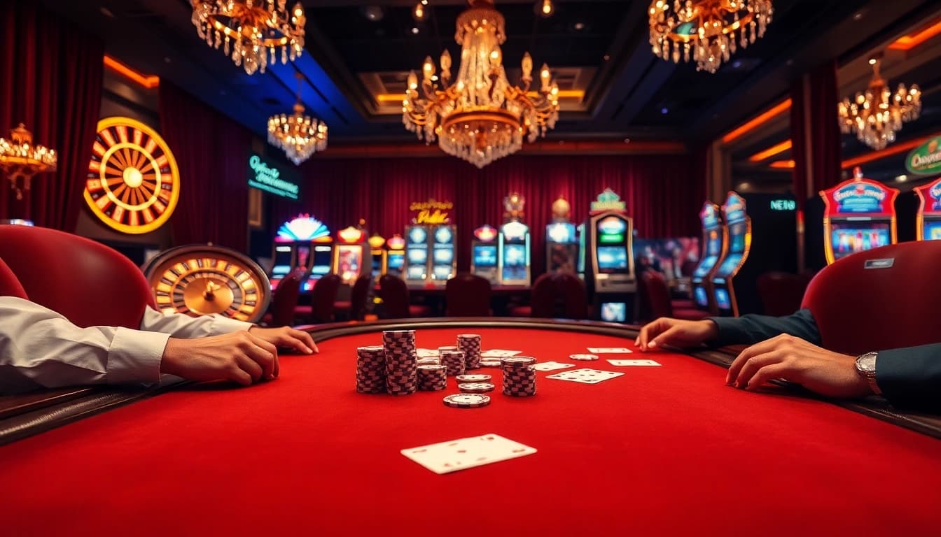 Casino scene featuring a high-stakes poker game at https://net88x.net/ with chips and warm lighting.