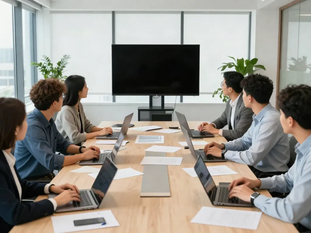 Team members agree with strategic proposals in a modern office meeting.