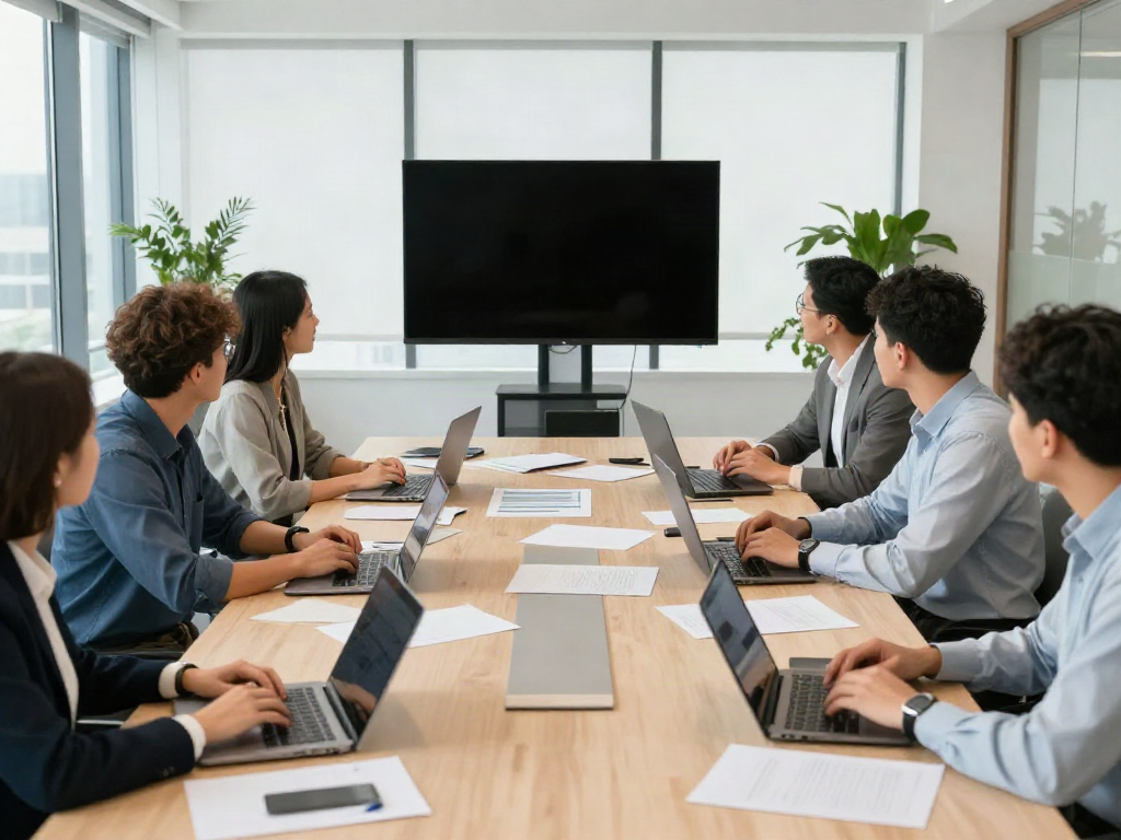 Team members agree with strategic proposals in a modern office meeting.