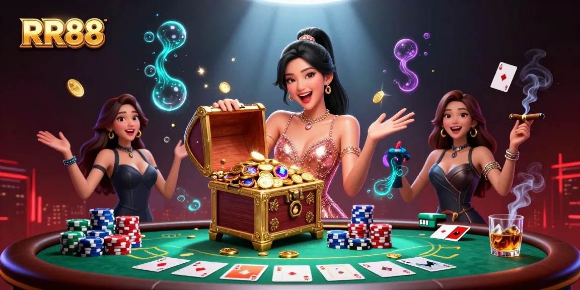 Experience stunning gaming with RR88 at a vibrant poker table full of excitement.