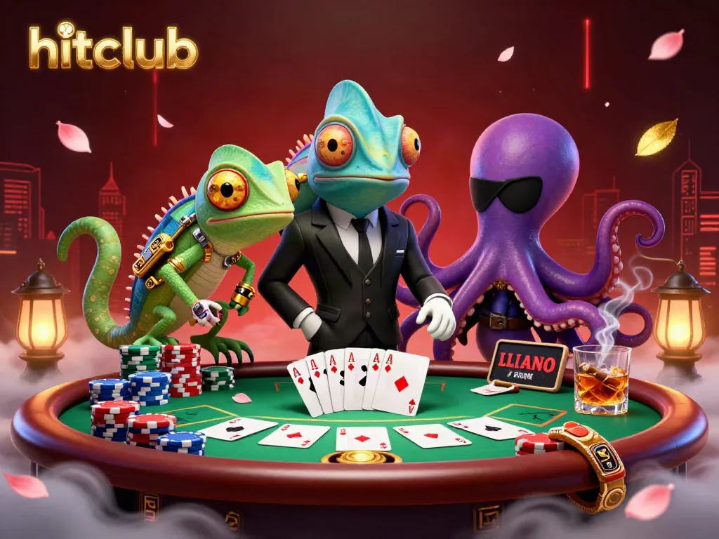 Hitclub displaying vibrant poker action with dynamic characters and casino elements in a captivating scene.