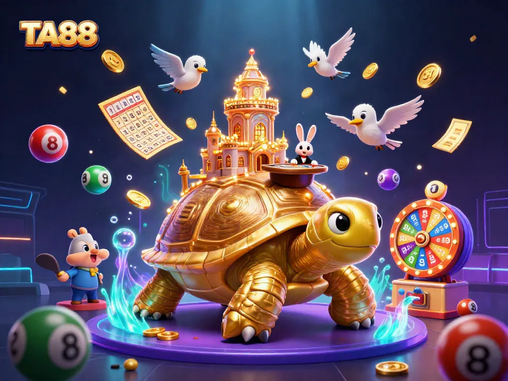 Experience the excitement of TA88 with a vibrant casino scene featuring colorful elements and a rabbit dealer.