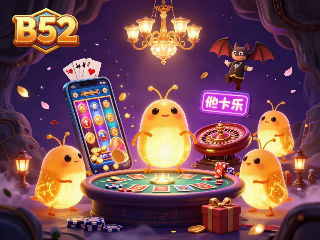 B52 casino glowworms illuminate a vibrant gaming scene with bioluminescent tails, enhancing player excitement.