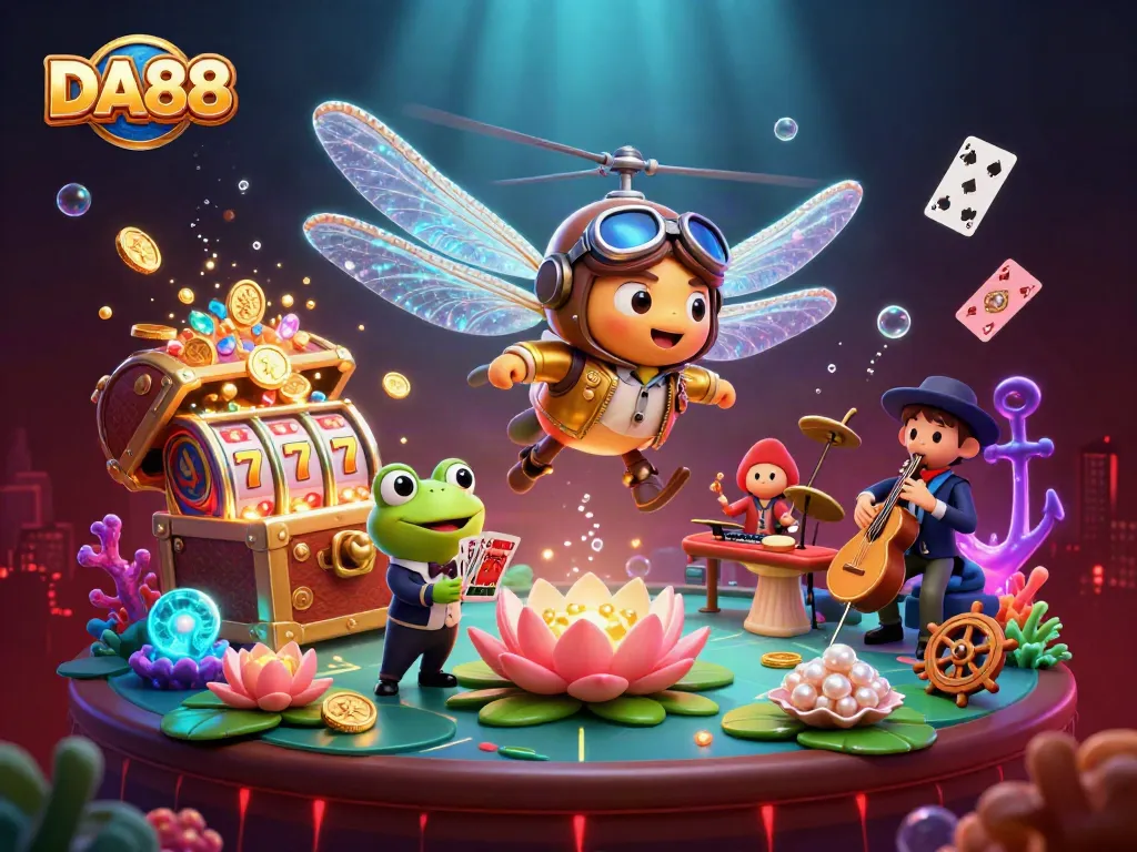 DA88 entertains with vibrant dragonfly pilot, frog dealer, and jazz cricket musicians
