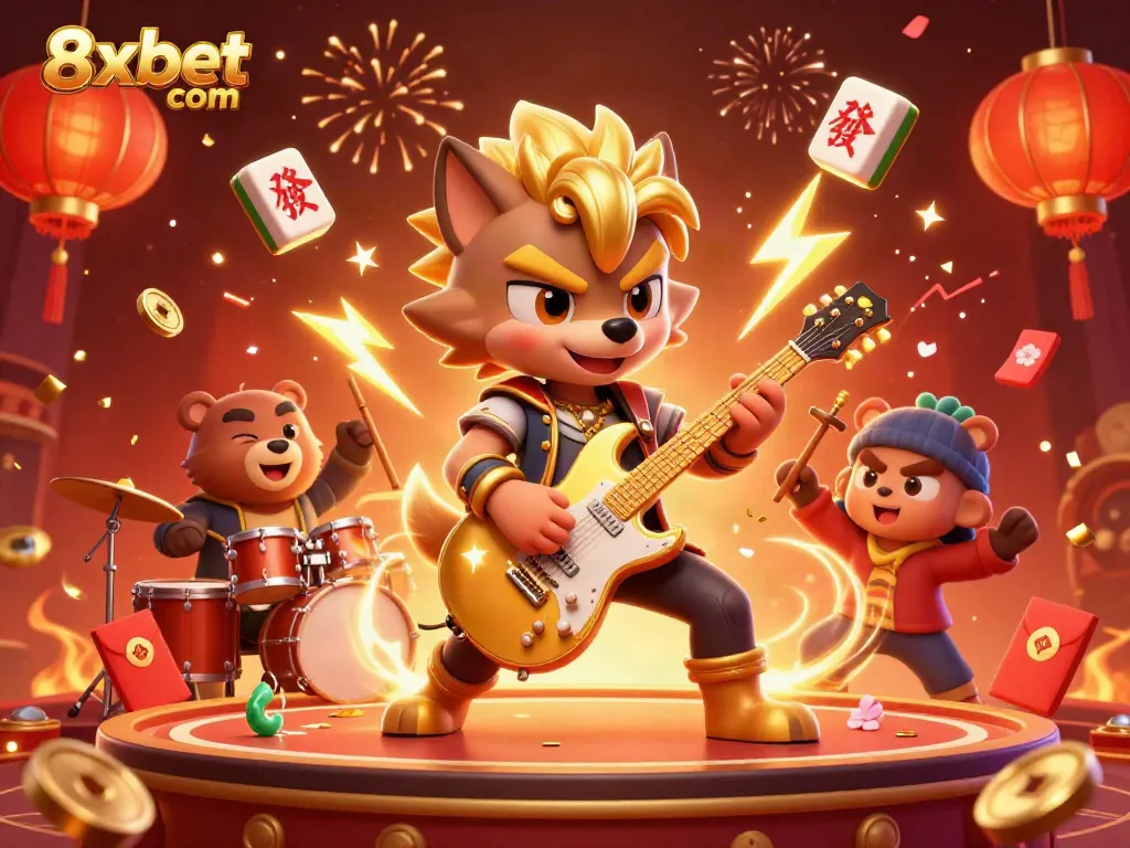 Engage with 8xbet com in an exciting animated casino scene with dynamic characters and game elements.