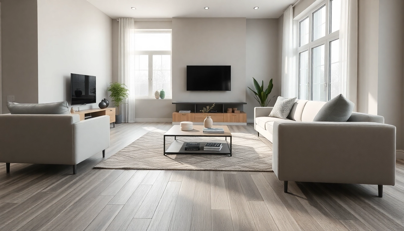 Enhance your space with stunning grey oak LVP flooring Chicago in a modern living room setting.