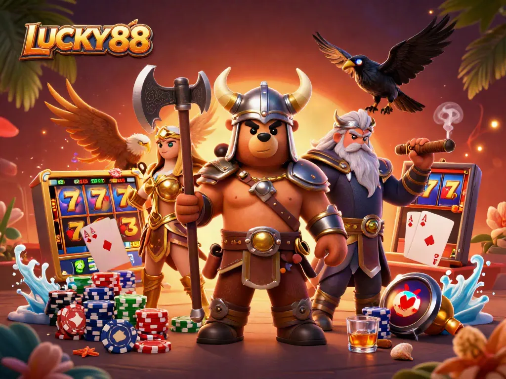Experience thrilling gameplay at LUCKY88 with vibrant colors and interactive casino elements.
