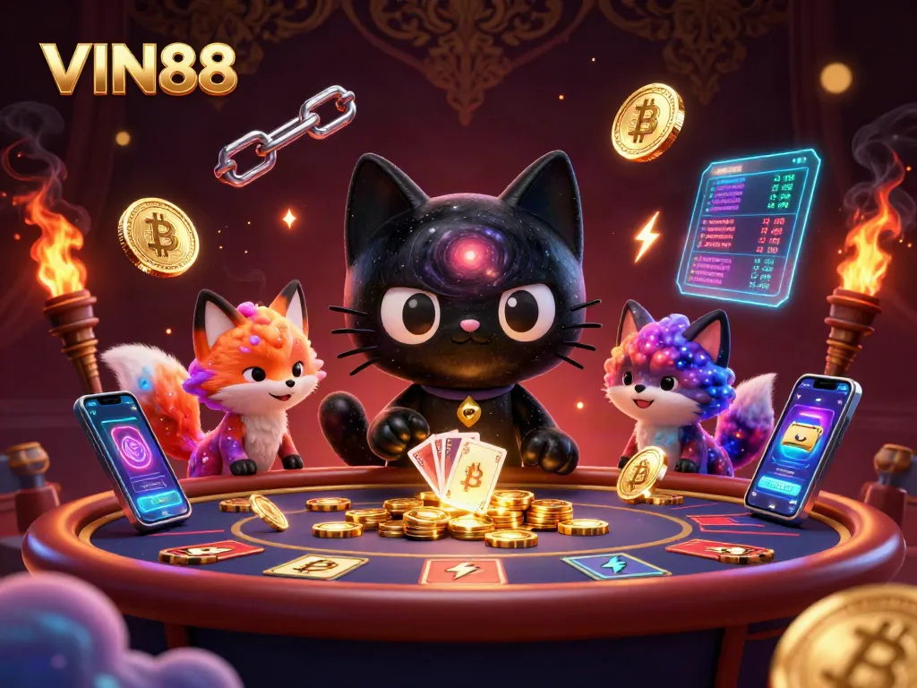 Experience the thrilling atmosphere of VIN88 casino with colorful characters and dynamic gaming elements.