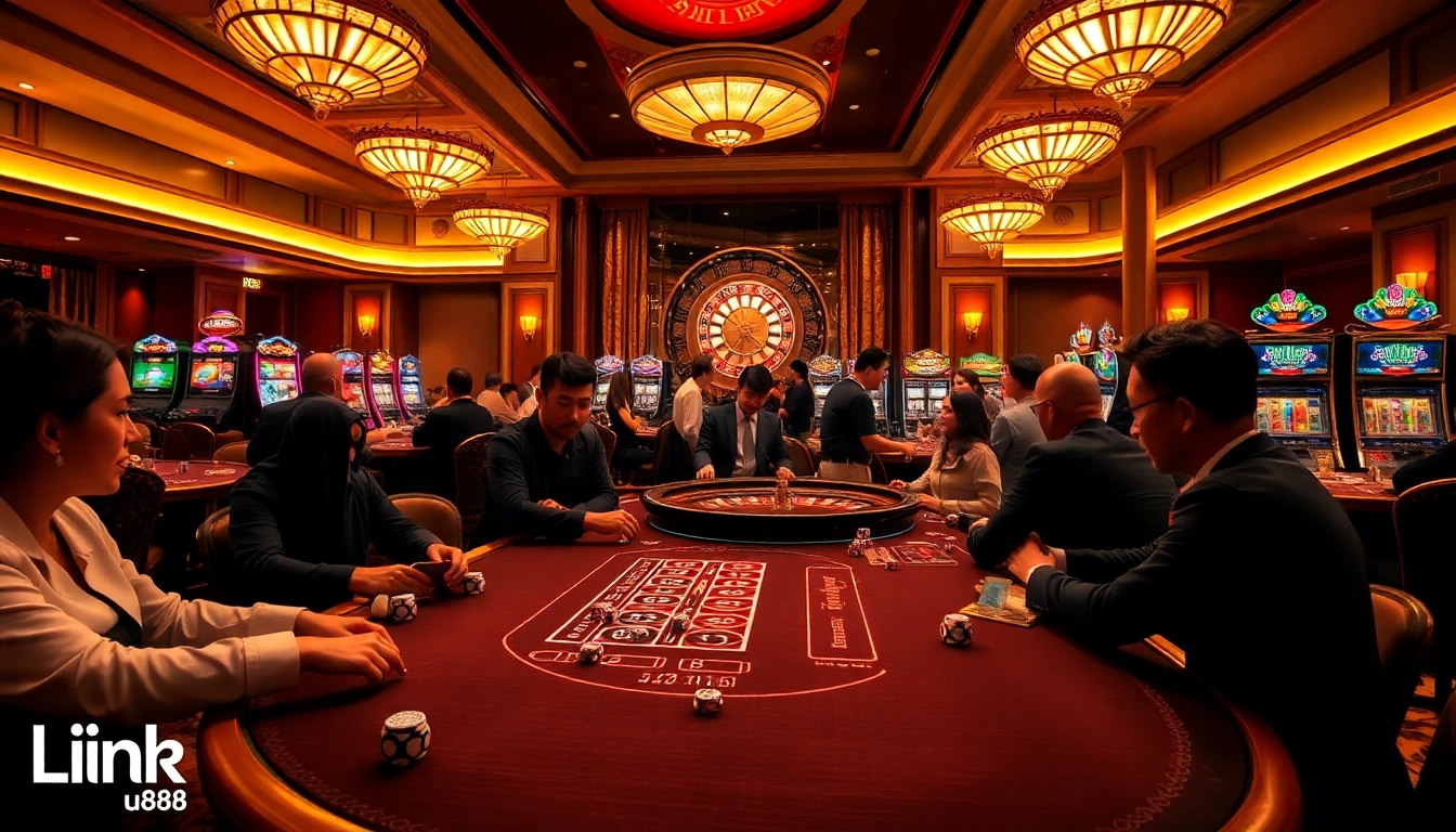 Experience the excitement at link u888's elegant casino table with chips and cards.