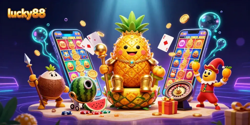 Experience the excitement with lucky88 as you engage with vibrant slot game elements and immersive casino characters.